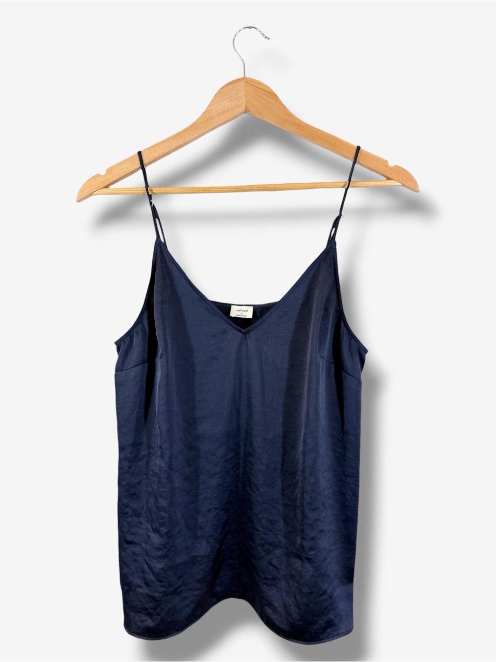 Wilfred Navy Satin V-Neck Camisole Tank Blouse Size M Minimalist Casual Office